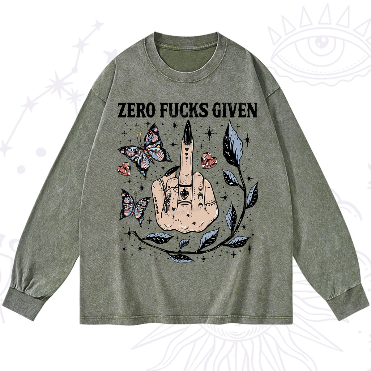 Purplehecate Zero Fucks Given Washed Long Sleeve Shirt