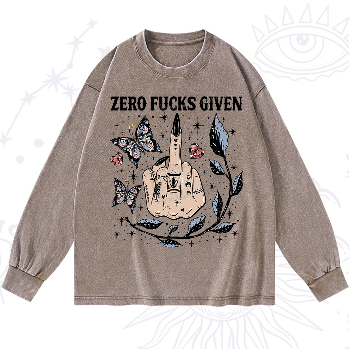 Purplehecate Zero Fucks Given Washed Long Sleeve Shirt