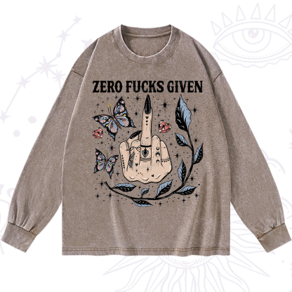 Purplehecate Zero Fucks Given Washed Long Sleeve Shirt