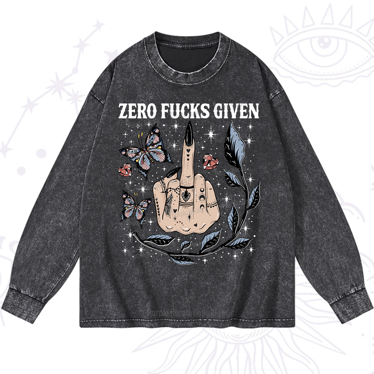 Purplehecate Zero Fucks Given Washed Long Sleeve Shirt