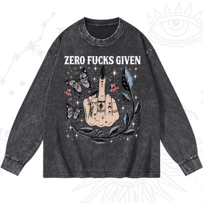 Purplehecate Zero Fucks Given Washed Long Sleeve Shirt