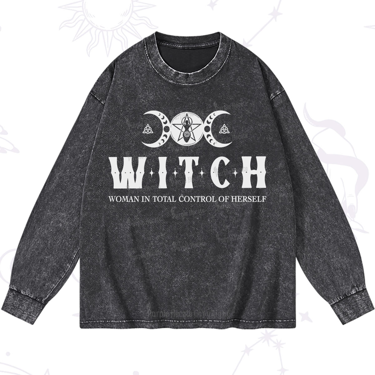 Purplehecate Hecate Woman in Total Control of Herself Washed Long Sleeve Shirt