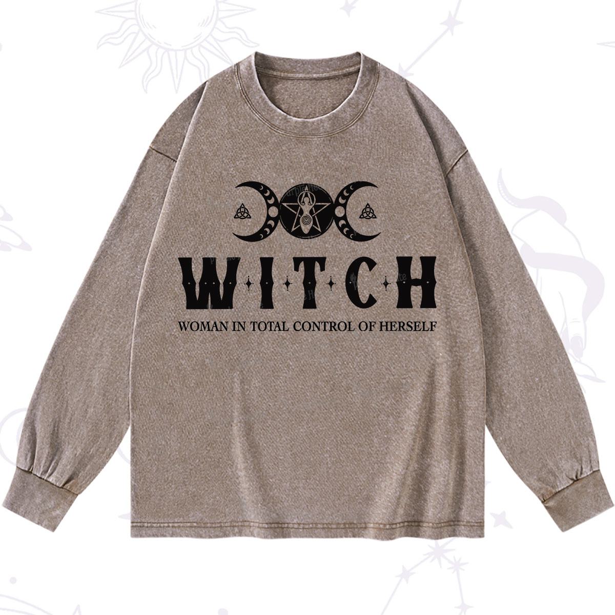 Purplehecate Hecate Woman in Total Control of Herself Washed Long Sleeve Shirt