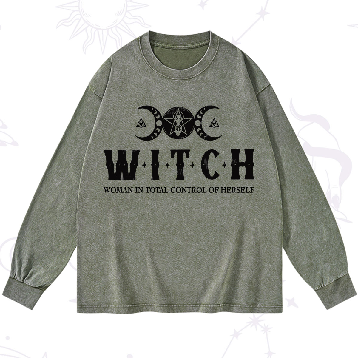 Purplehecate Hecate Woman in Total Control of Herself Washed Long Sleeve Shirt