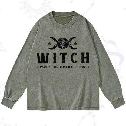 Purplehecate Hecate Woman in Total Control of Herself Washed Long Sleeve Shirt