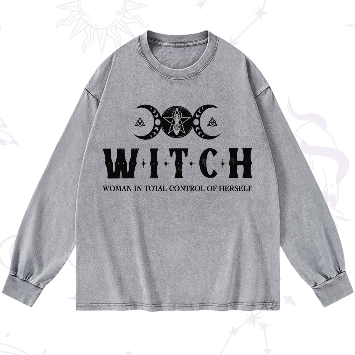 Purplehecate Hecate Woman in Total Control of Herself Washed Long Sleeve Shirt