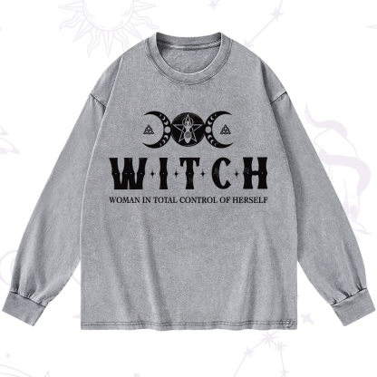 Purplehecate Hecate Woman in Total Control of Herself Washed Long Sleeve Shirt