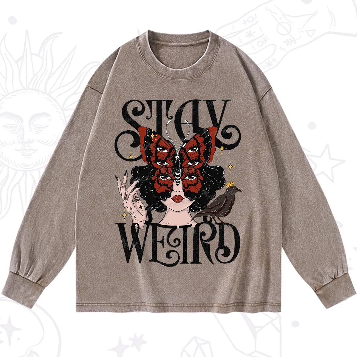 Purplehecate Stay Weird Gothic Butterfly Oracle Washed Long Sleeve Shirt