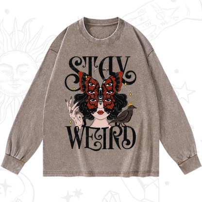 Purplehecate Stay Weird Gothic Butterfly Oracle Washed Long Sleeve Shirt