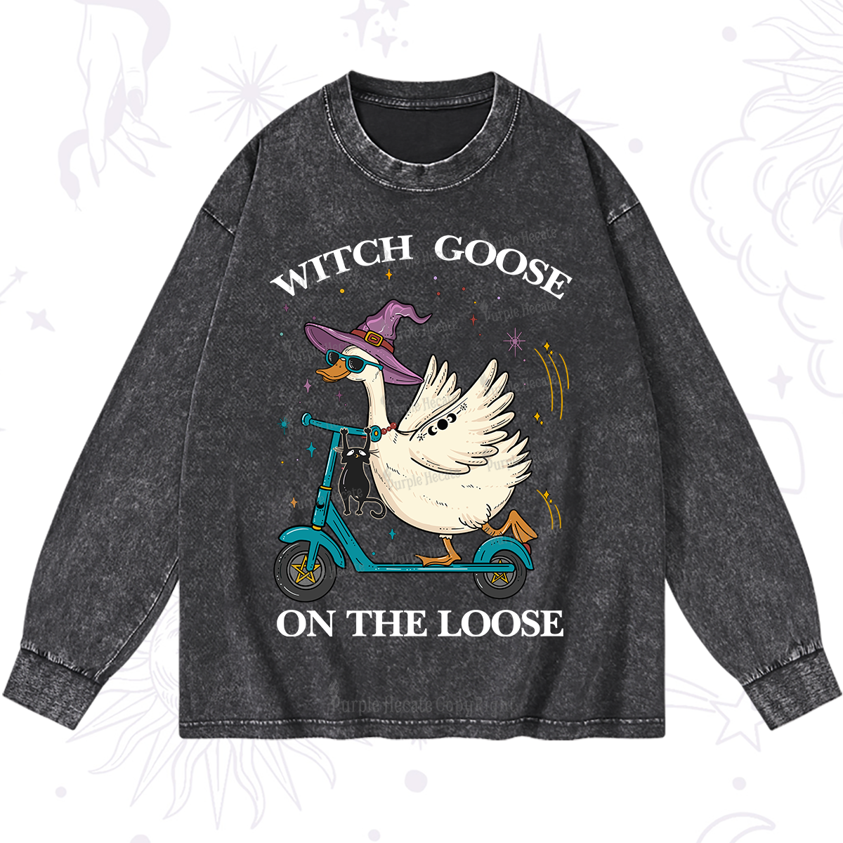 Purplehecate Witch Goose On The Loose Washed Long Sleeve Shirt