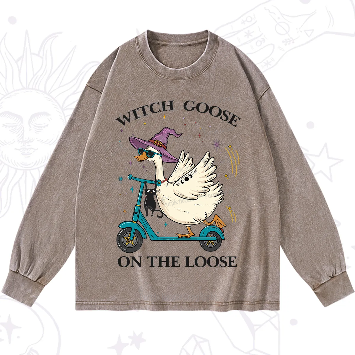 Purplehecate Witch Goose On The Loose Washed Long Sleeve Shirt