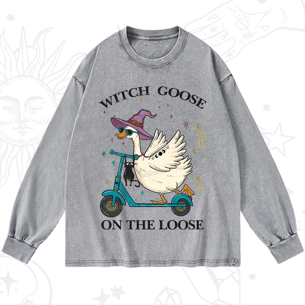 Purplehecate Witch Goose On The Loose Washed Long Sleeve Shirt