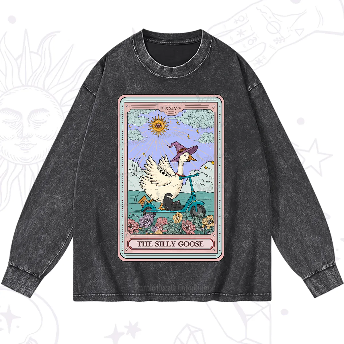 Purplehecate The Silly Goose Tarot Card Washed Long Sleeve Shirt