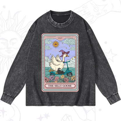 Purplehecate The Silly Goose Tarot Card Washed Long Sleeve Shirt