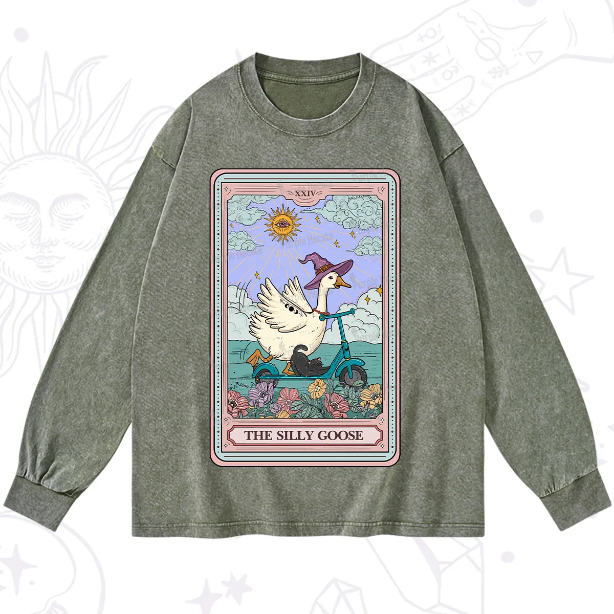 Purplehecate The Silly Goose Tarot Card Washed Long Sleeve Shirt
