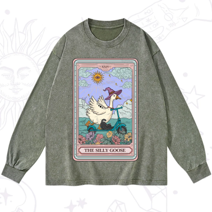 Purplehecate The Silly Goose Tarot Card Washed Long Sleeve Shirt