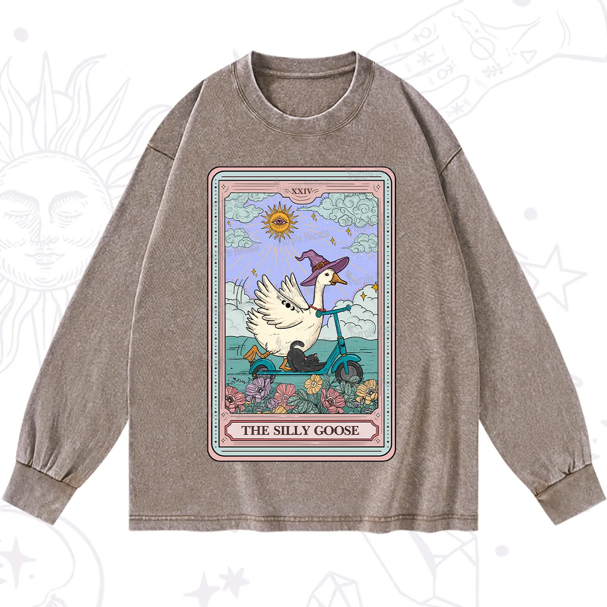 Purplehecate The Silly Goose Tarot Card Washed Long Sleeve Shirt