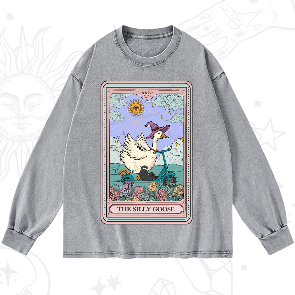 Purplehecate The Silly Goose Tarot Card Washed Long Sleeve Shirt