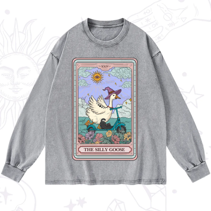 Purplehecate The Silly Goose Tarot Card Washed Long Sleeve Shirt