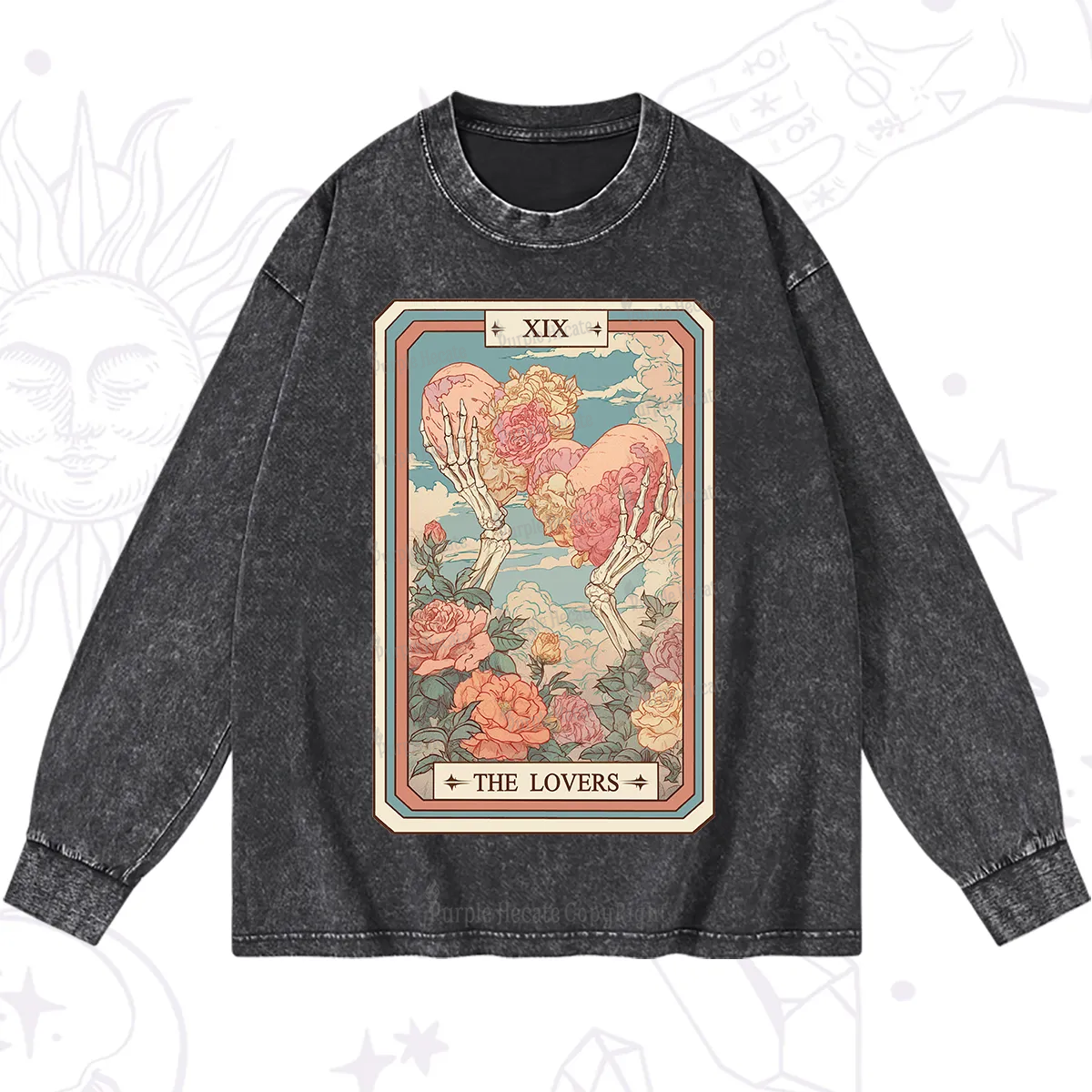 Purplehecate The Lovers Undying Heart Tarot Washed Long Sleeve Shirt