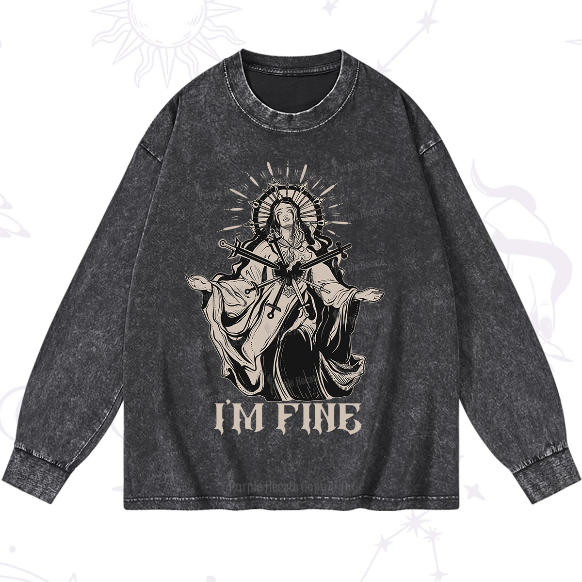 Purplehecate I'm Fine Washed Long Sleeve Shirt