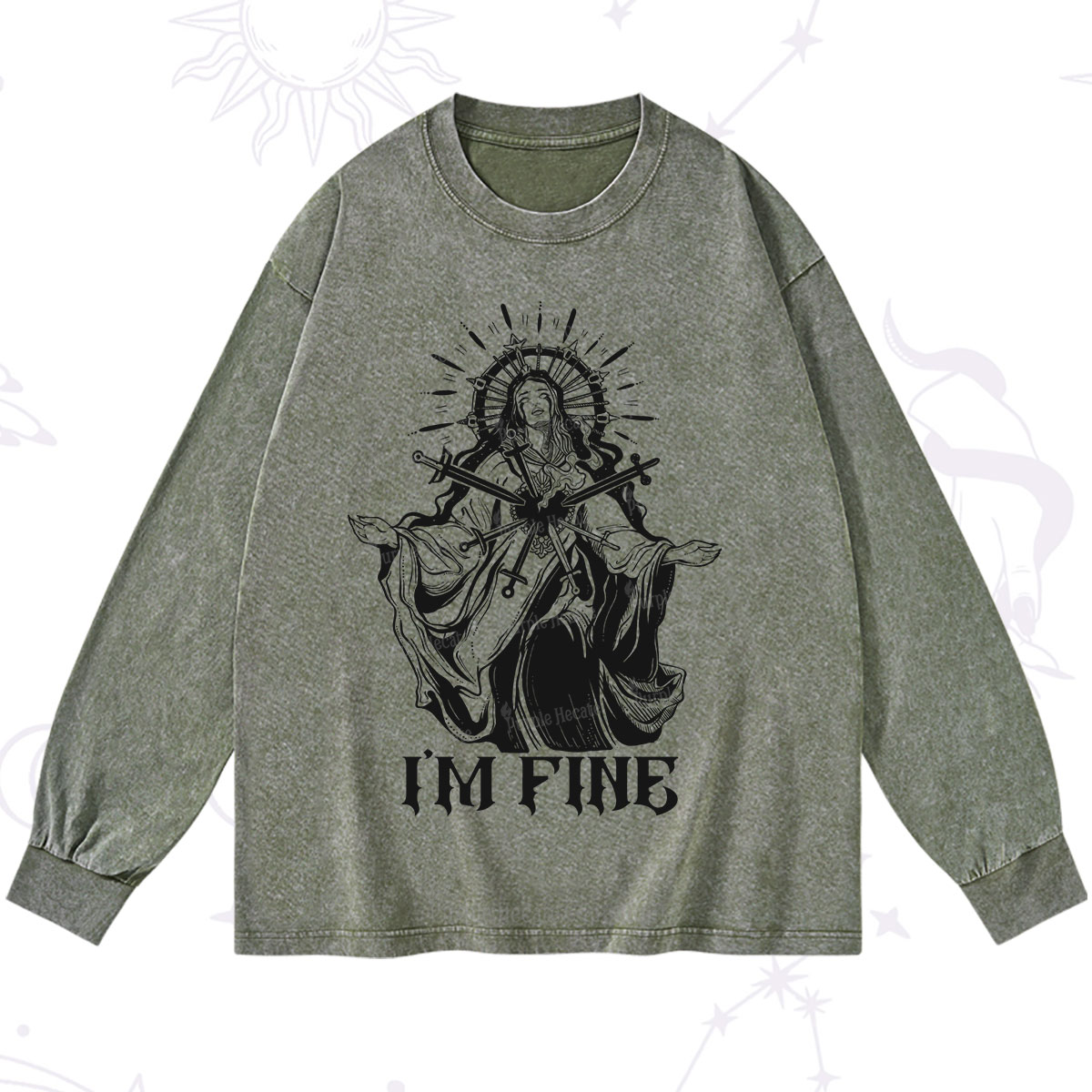 Purplehecate I'm Fine Washed Long Sleeve Shirt