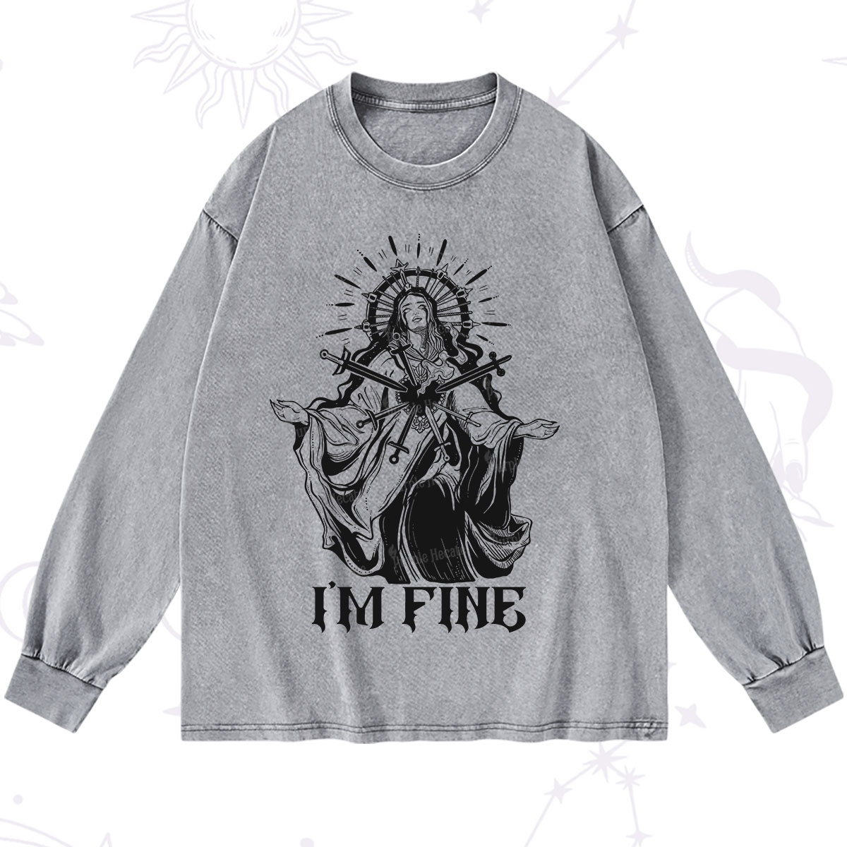 Purplehecate I'm Fine Washed Long Sleeve Shirt