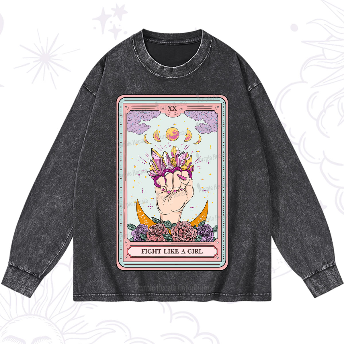Purplehecate The Fight Like A Girl Tarot Washed Long Sleeve Shirt