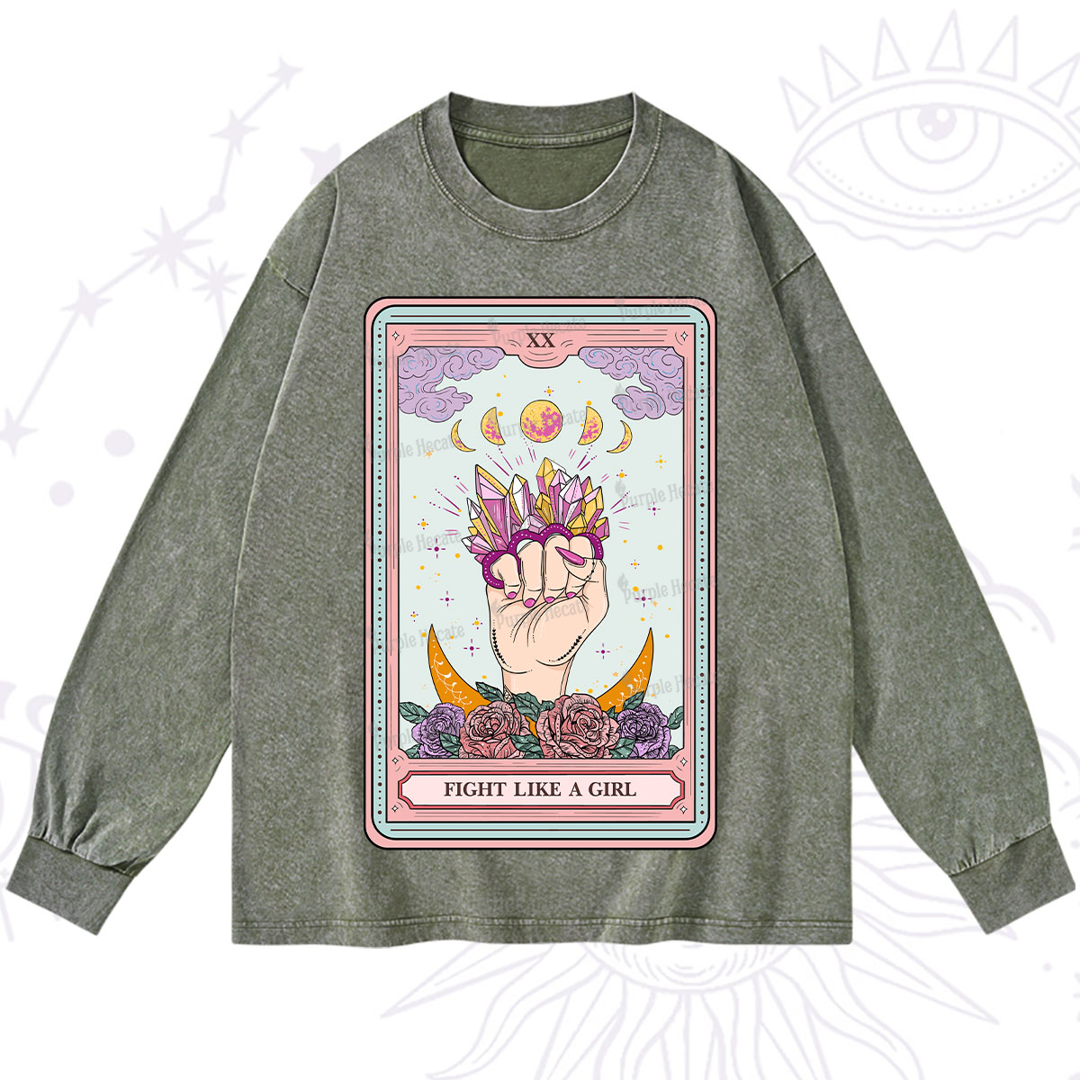 Purplehecate The Fight Like A Girl Tarot Washed Long Sleeve Shirt