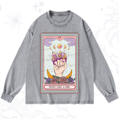 Purplehecate The Fight Like A Girl Tarot Washed Long Sleeve Shirt