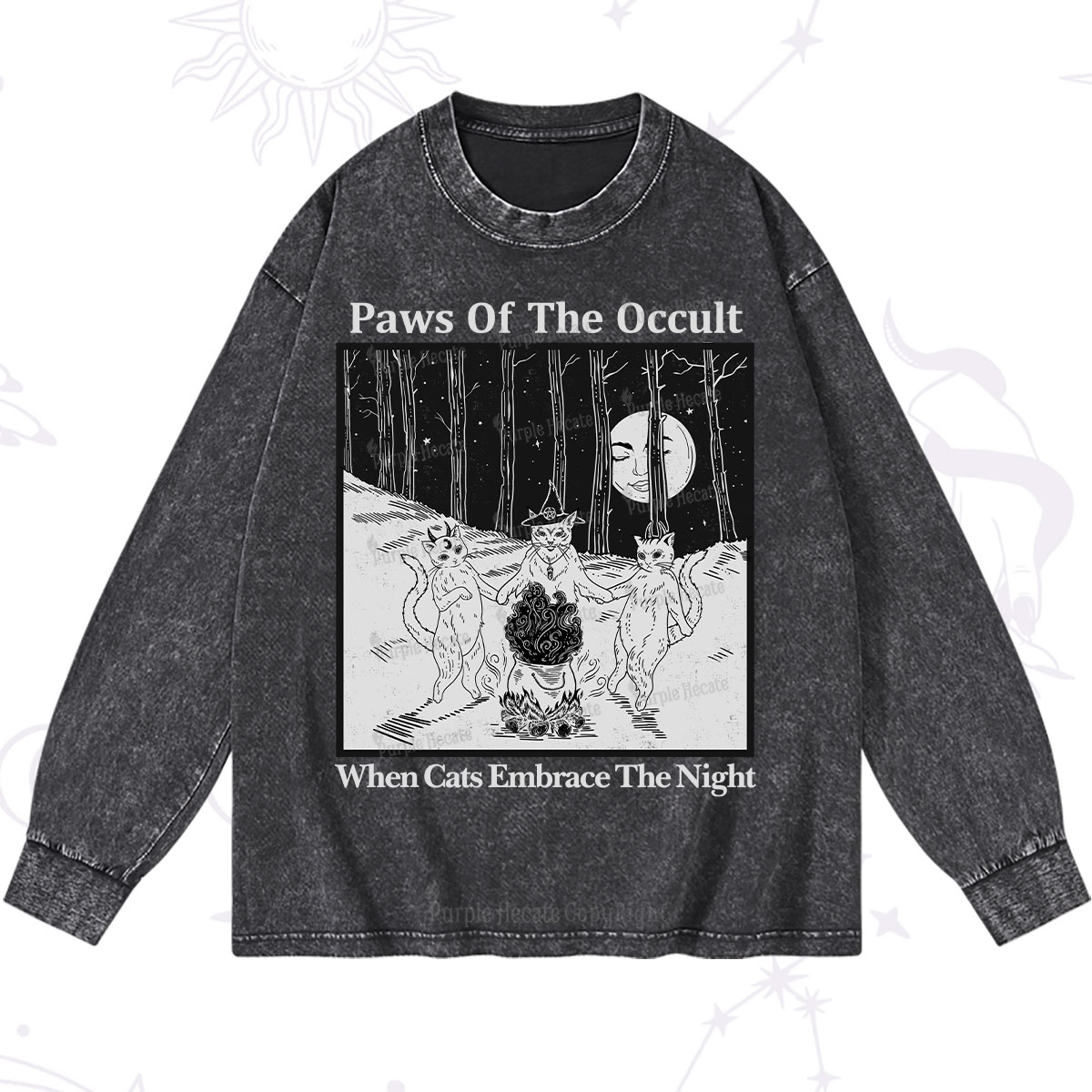 Purplehecate Witchy Cats Washed Long Sleeve Shirt