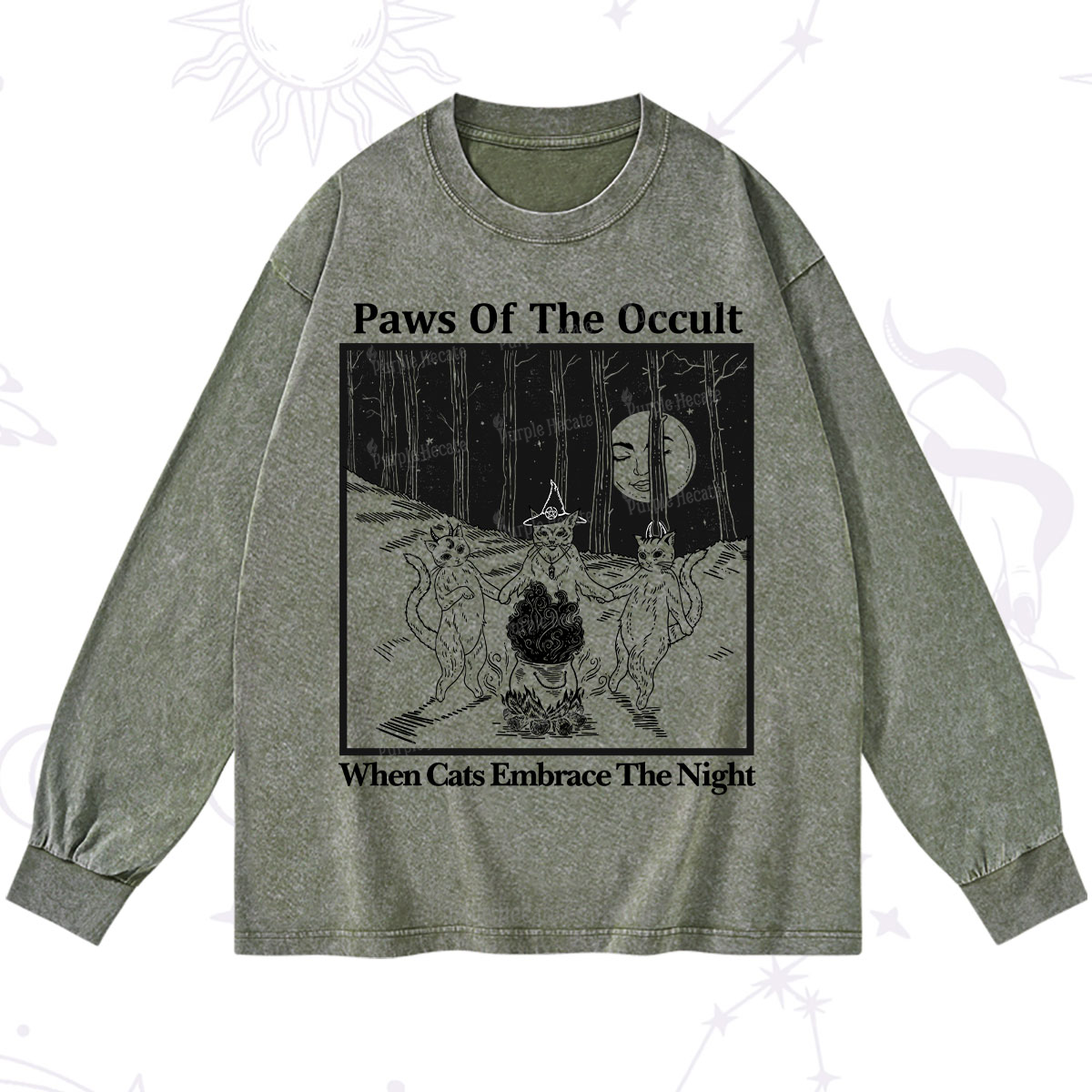 Purplehecate Witchy Cats Washed Long Sleeve Shirt