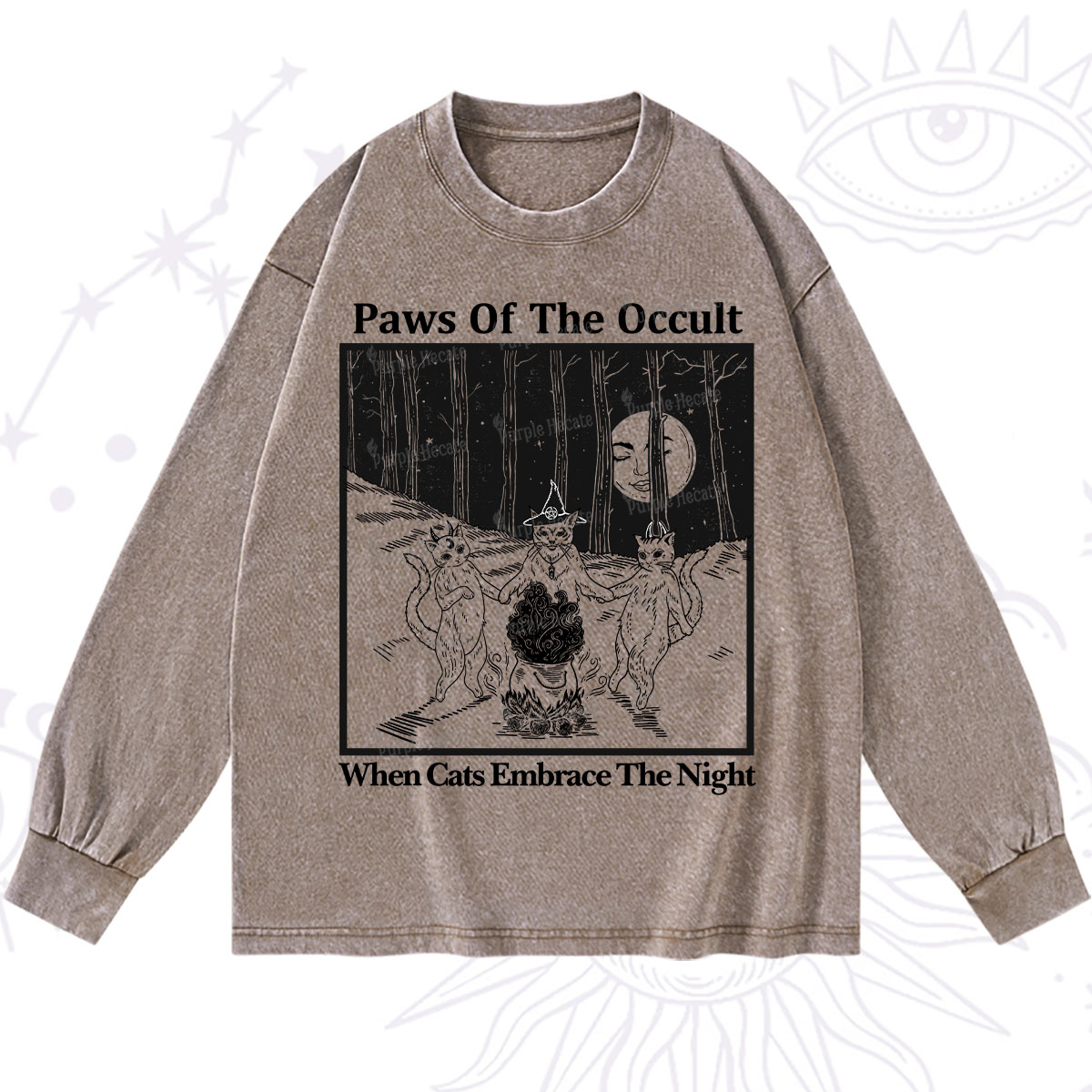 Purplehecate Witchy Cats Washed Long Sleeve Shirt