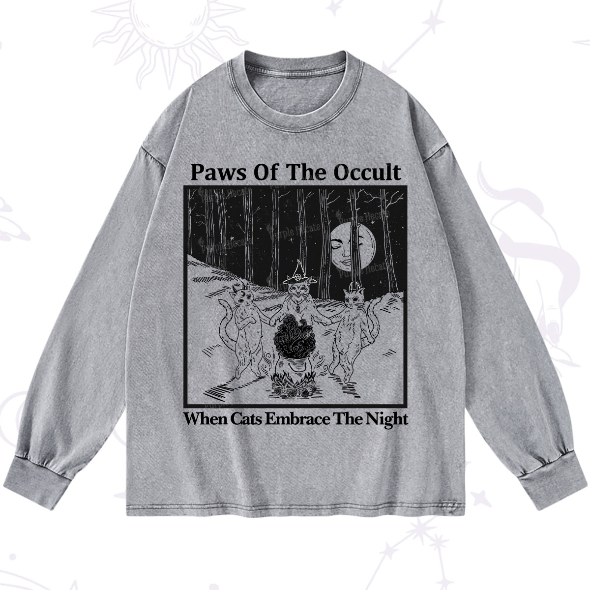Purplehecate Witchy Cats Washed Long Sleeve Shirt