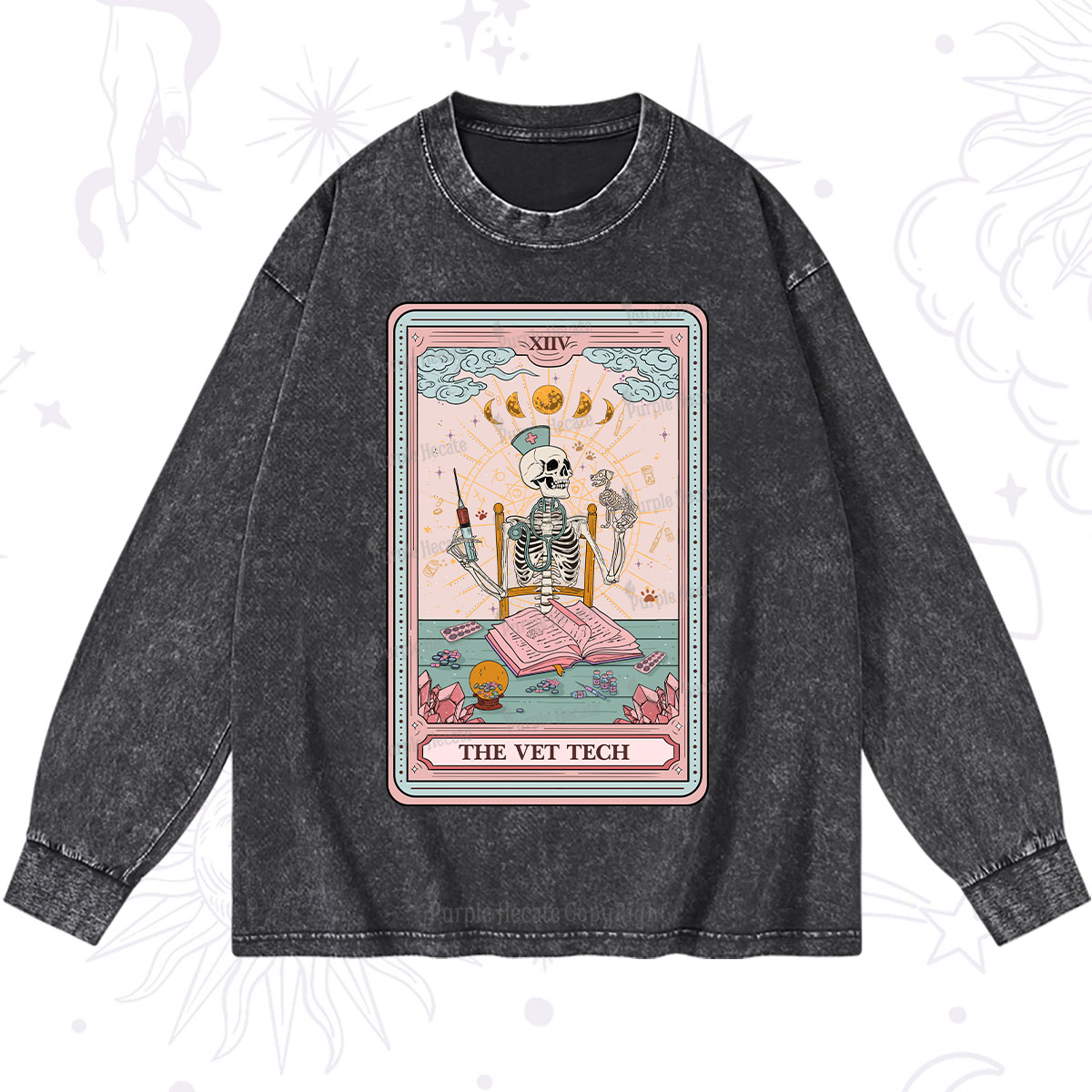 Purplehecate The Vet Tech Tarot Card Washed Long Sleeve Shirt