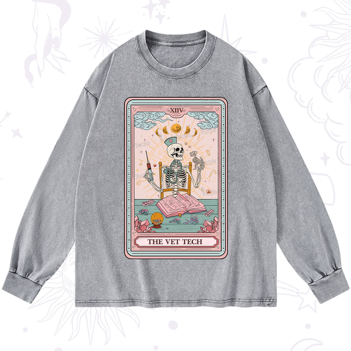 Purplehecate The Vet Tech Tarot Card Washed Long Sleeve Shirt
