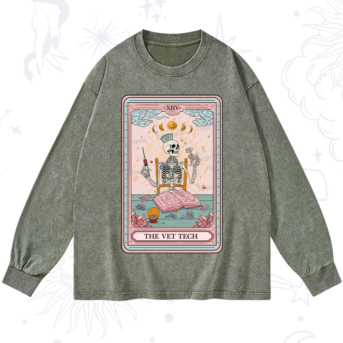 Purplehecate The Vet Tech Tarot Card Washed Long Sleeve Shirt