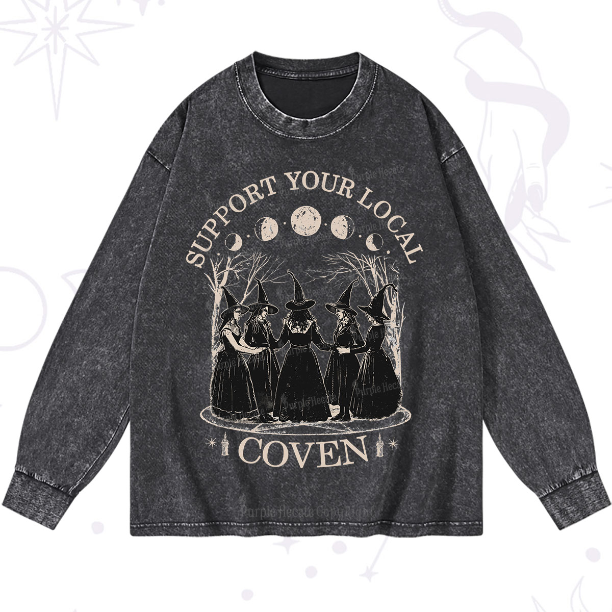Purplehecate Support Your Local Coven Washed Long Sleeve Shirt