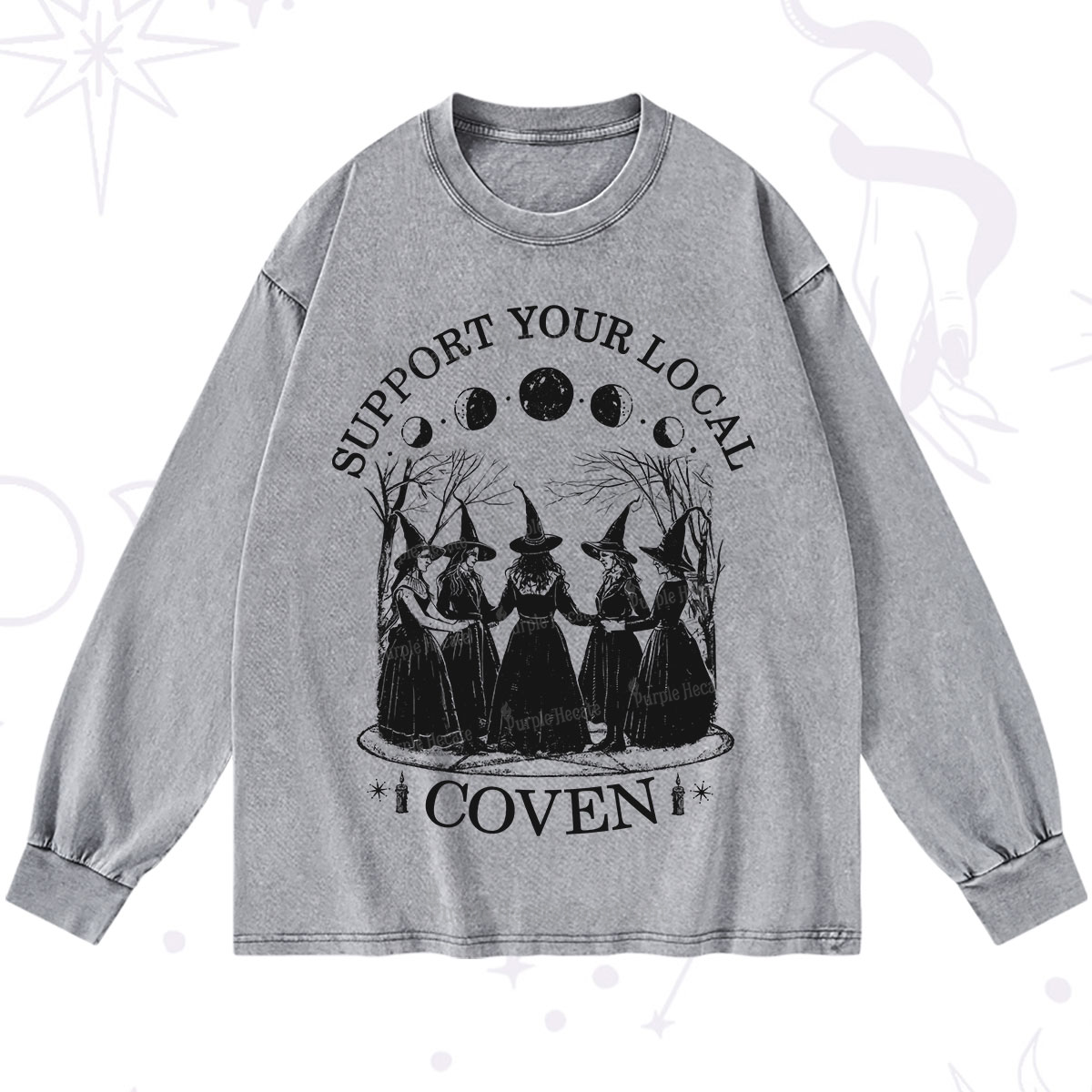 Purplehecate Support Your Local Coven Washed Long Sleeve Shirt
