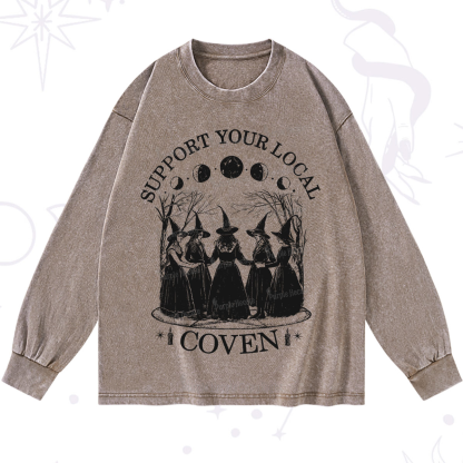 Purplehecate Support Your Local Coven Washed Long Sleeve Shirt