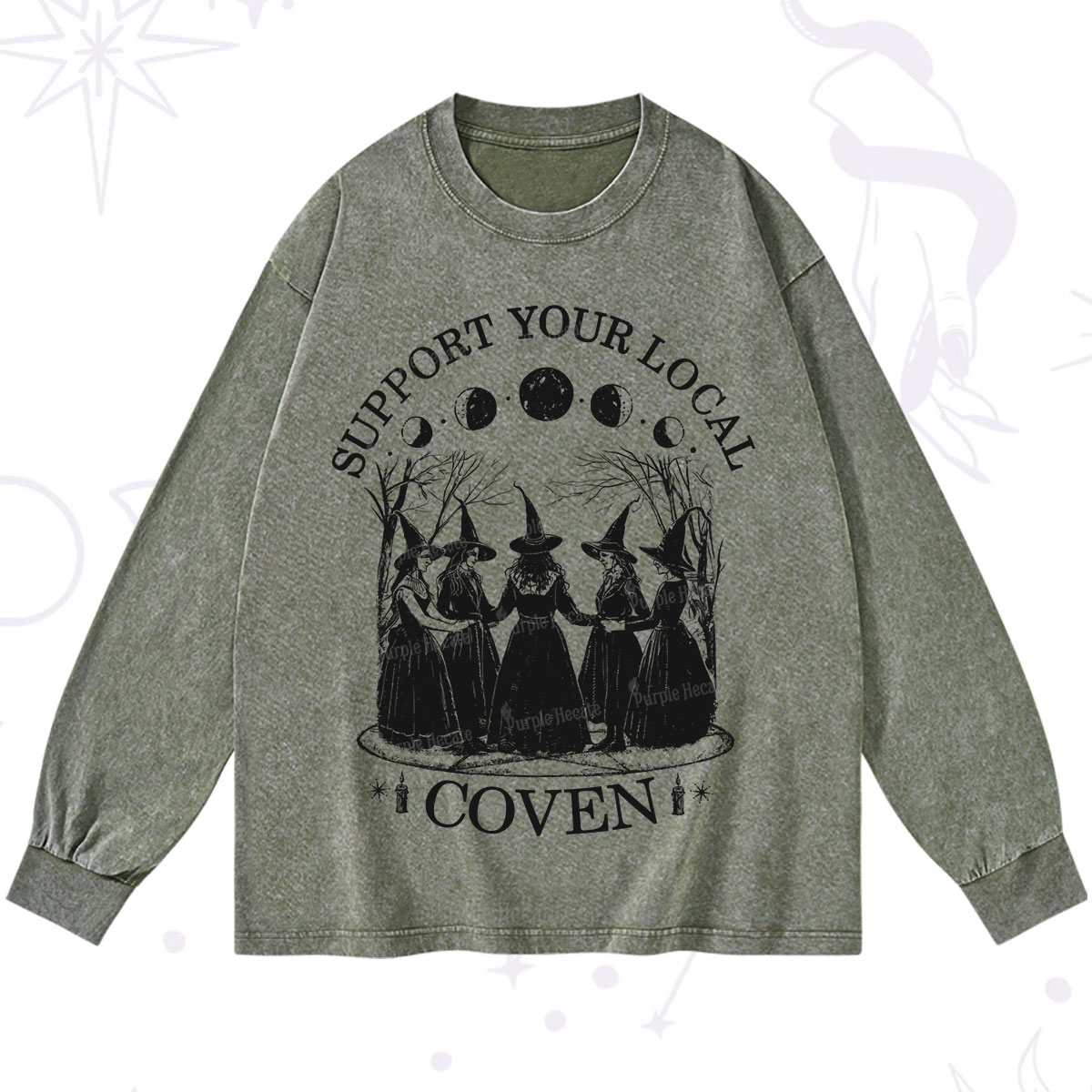Purplehecate Support Your Local Coven Washed Long Sleeve Shirt