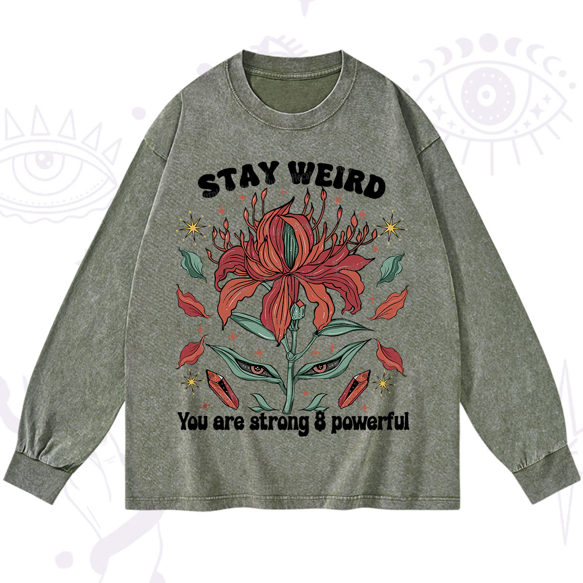 Purplehecate Stay Weird Floral Washed Long Sleeve Shirt