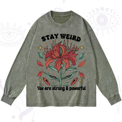Purplehecate Stay Weird Floral Washed Long Sleeve Shirt