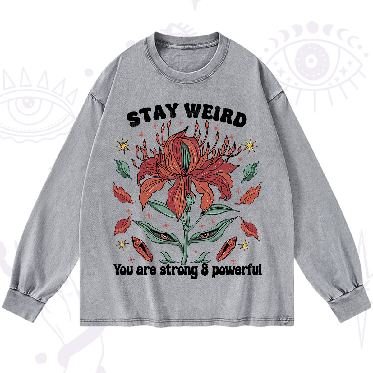 Purplehecate Stay Weird Floral Washed Long Sleeve Shirt