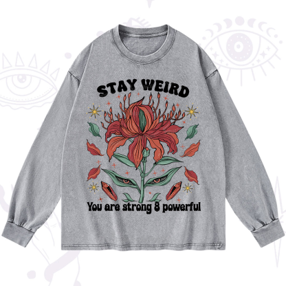 Purplehecate Stay Weird Floral Washed Long Sleeve Shirt