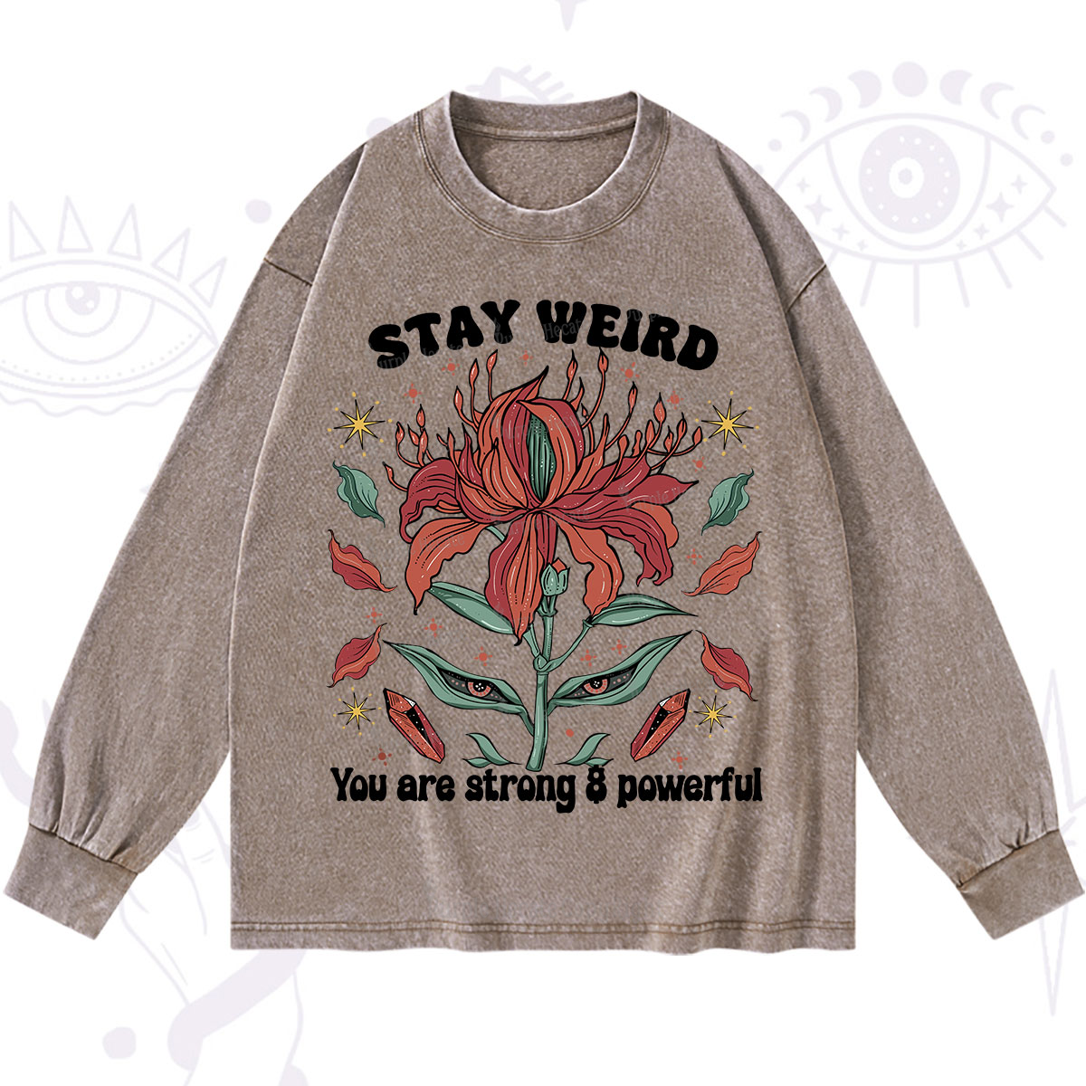 Purplehecate Stay Weird Floral Washed Long Sleeve Shirt