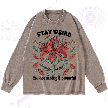 Purplehecate Stay Weird Floral Washed Long Sleeve Shirt