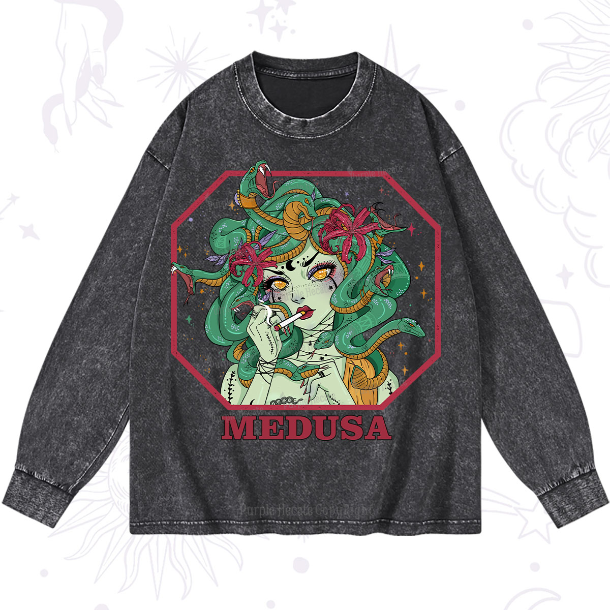 Purplehecate The Greek Goddess Medusa Washed Long Sleeve Shirt