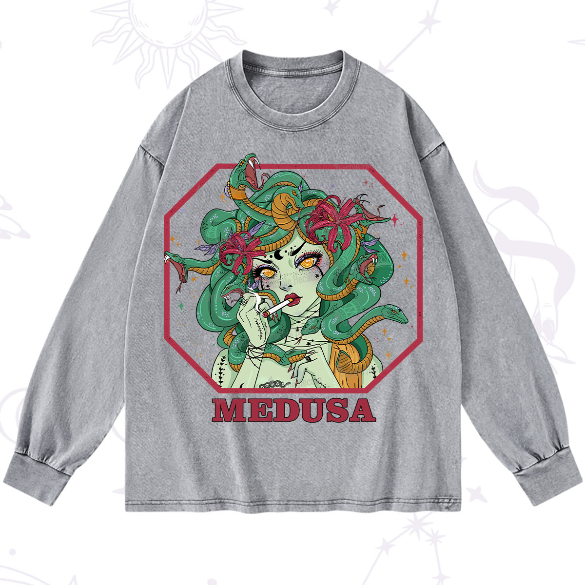 Purplehecate The Greek Goddess Medusa Washed Long Sleeve Shirt