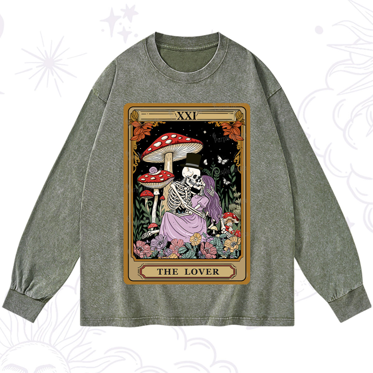 Purplehecate The Vintage Lover Tarot Washed Long Sleeve Shirt